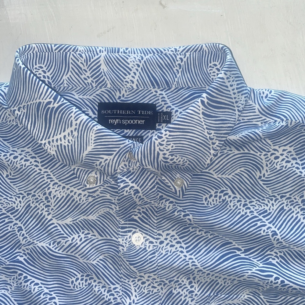 southern tide reyn spooner performance Shirt Blue And White - Picture 2 of 6